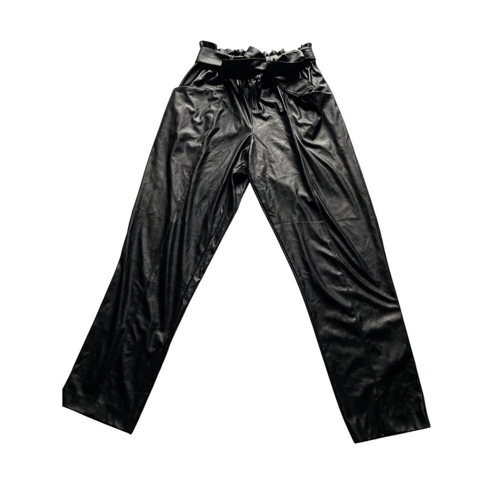 Ramy Brook Womens Faux Leather Paperbag Waist Pants With Belt